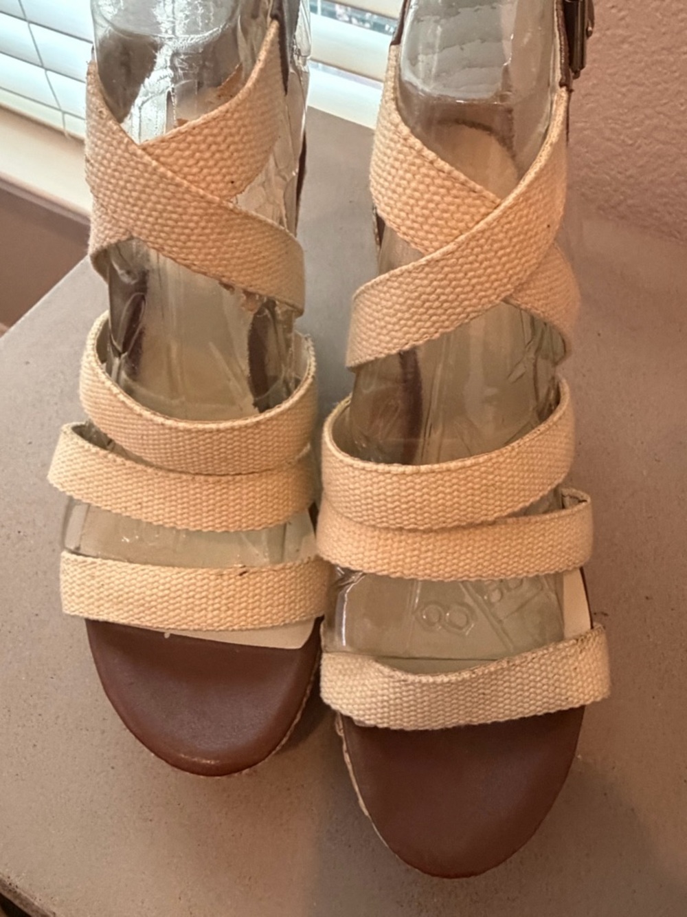 Like New never worn Nine West Cream Woven Strappy Wedge Sandals